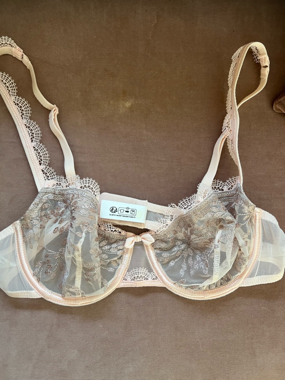 Simone Perele Sheer Lace Underwire Bra in Pale Pink and Taupe